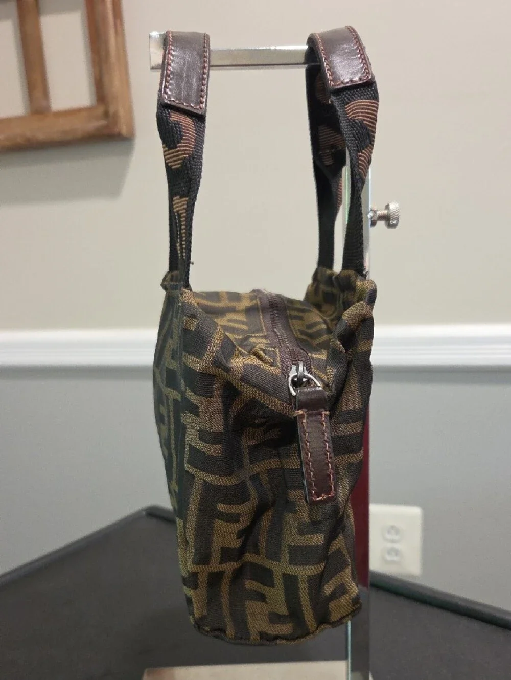 Fendi FF Jacquard Mini Tote in Brown and Black- COA
